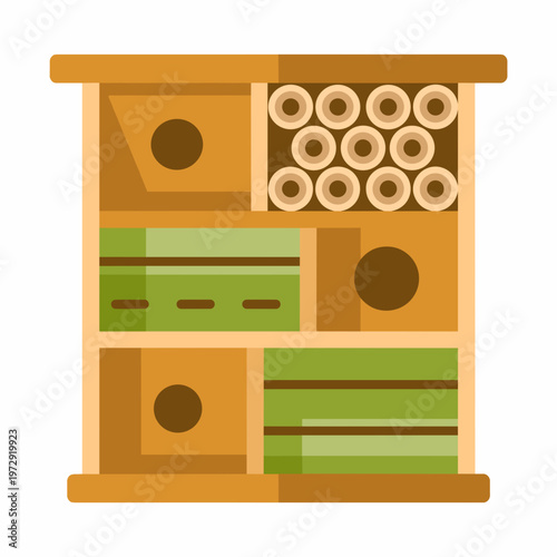Wooden Insect House for Garden Biodiversity Flat Vector