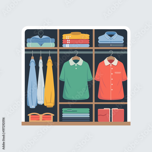 Minimalist White Wardrobe with Neatly Organized Clothing