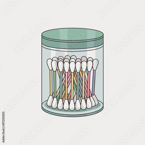 Clear Glass Jar Filled with Cotton Swabs for Personal Care