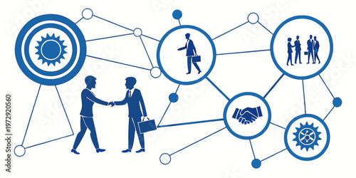 Business partnership and networking concept with blue icons