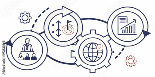 Business process management and strategy with gears and icons