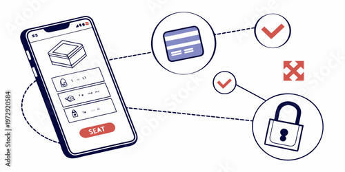 Online security and payment verification process on a smartphone screen with icons of a credit card and a padlock