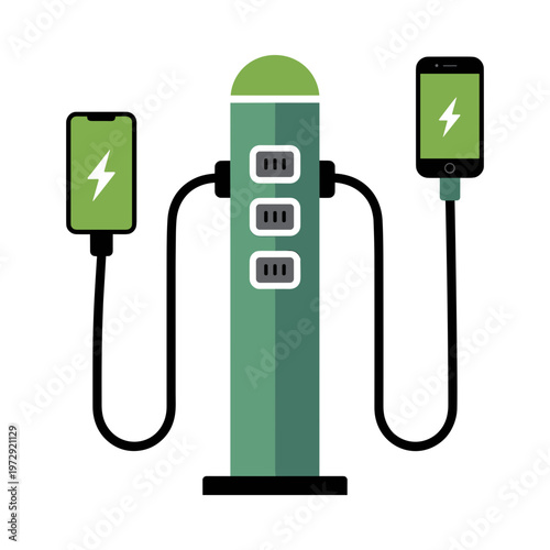 Public Electric Phone Charging Station with USB Ports Vector