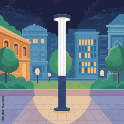Modern Street Lamp Lighting Urban City Park at Night Vector