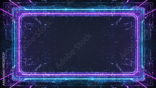 Futuristic Neon Frame with Digital Glitch Effects.
