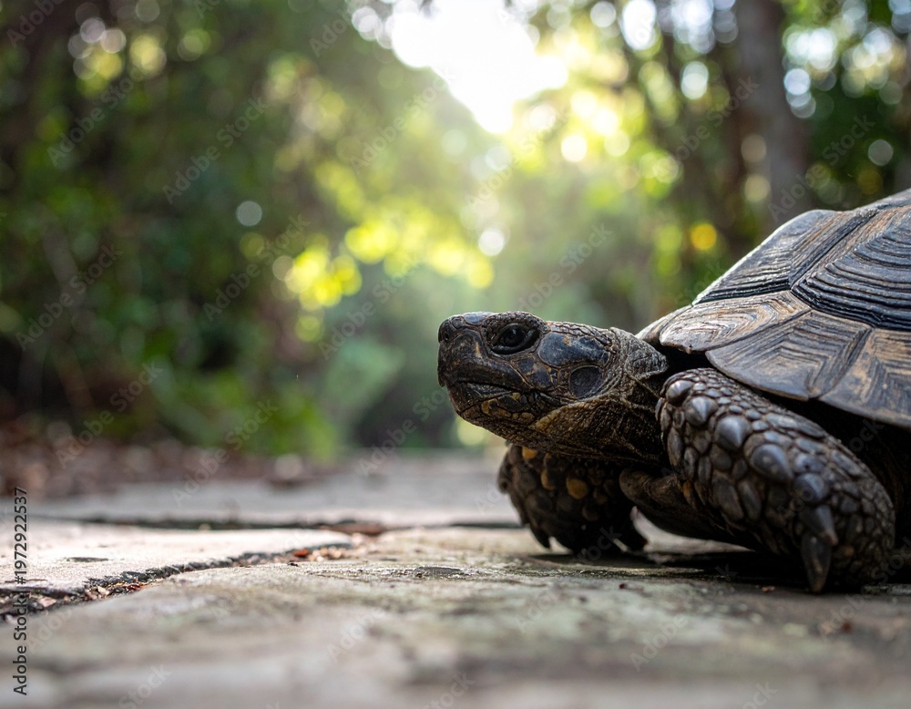 Obraz premium Close-up of a land tortoise on a stone path