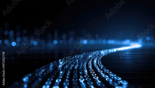 Abstract Digital Highway of Binary Code Leading to Bright Future.