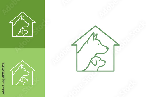 Green dog house pet logo design.