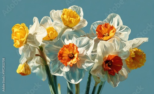 A Vibrant Bouquet of Daffodils with Orange and Yellow Centers.