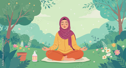 Woman meditating in a serene natural setting.