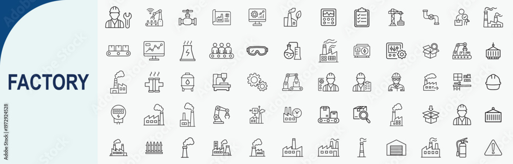 Fototapeta premium Factory and Industrial Manufacturing Line Icon Set for Engineering
