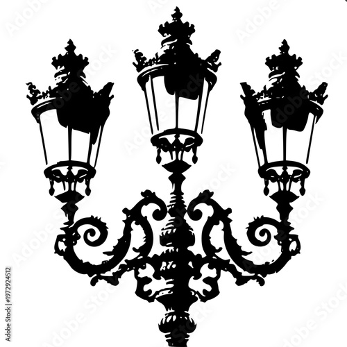 Triple headed antique street lamp silhouette icon 1