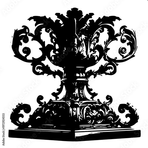 Detailed ornate lamppost base silhouette vector 1