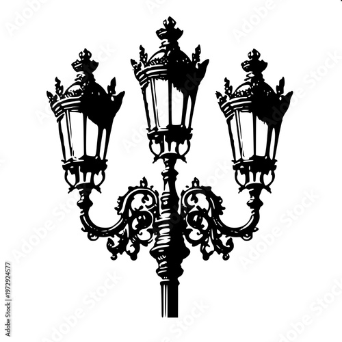Ornate triple head street light silhouette version 3