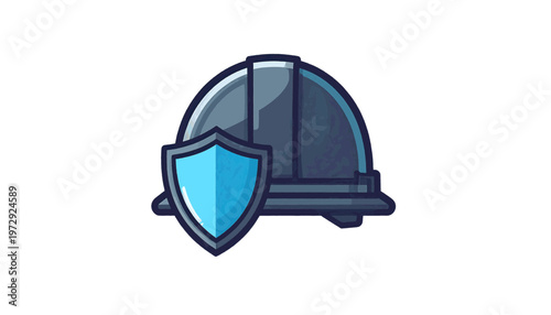 Protective helmet with shield icon shown as safety equipment symbol in minimal illustration style vector
