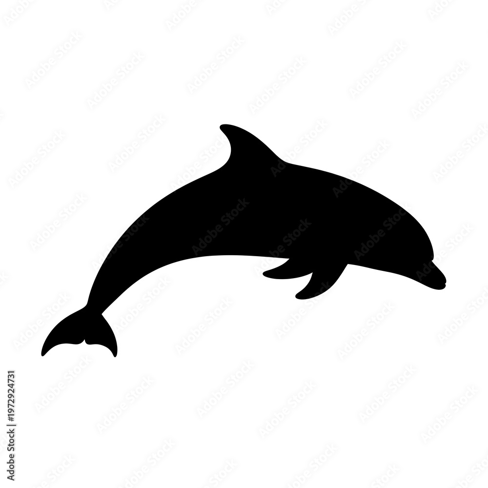 Fototapeta premium Black silhouette of a dolphin swimming.