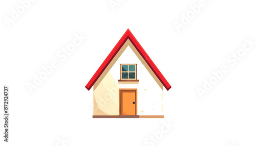 Simple house with red roof displayed as residential building icon in clean illustration style vector