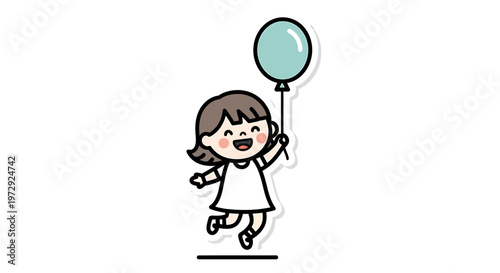A cute little girl runs happily outside with a balloon.