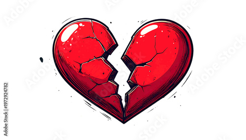 Broken heart symbol with crack displayed as sadness and heartbreak emotion illustration vector