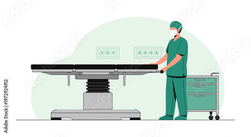 Surgeon Adjusting Operating Table in Modern Operating Room
