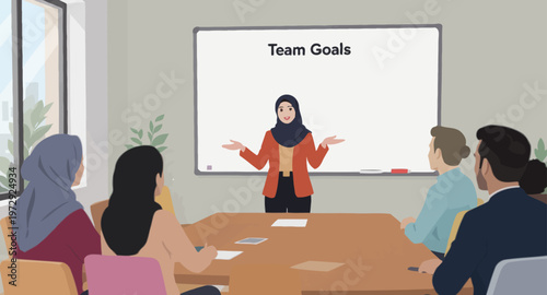 Diverse team in a meeting presentation.