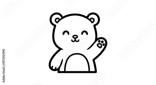 A cute bear waving its paw in a friendly manner indoors.