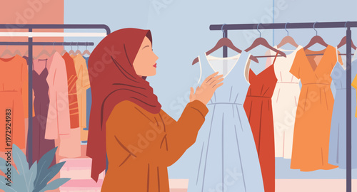 Woman shopping for fashionable clothing online.