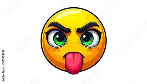 Playful emoji face with tongue out displayed as funny emotion expression icon in illustration style vector