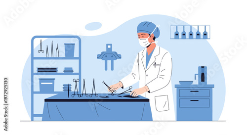 Surgeon Preparing Surgical Instruments in Operating Room