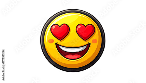 Smiling emoji with heart eyes shown as love emotion expression icon in clean illustration style vector