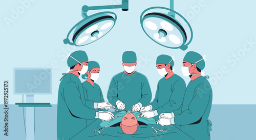 Surgeons Performing Operation in Operating Room with Medical Team and Equipment
