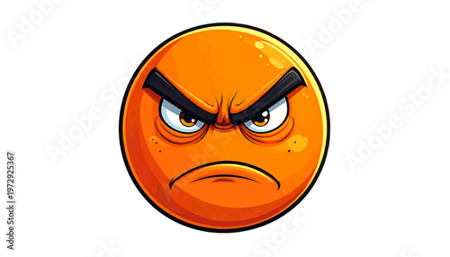 Angry emoji face with furrowed brows displayed as strong emotion expression icon illustration vector