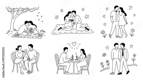 Collection of Romantic Couple Illustrations in Various Settings 1.