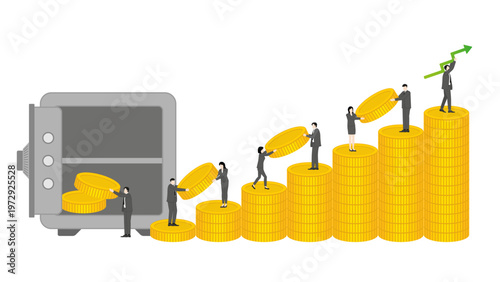 Group of Business Professionals Moving Large Gold Coins from Secure Vault for All In Investment Strategy to Maximize Profit Potential During Economic Market Downturn