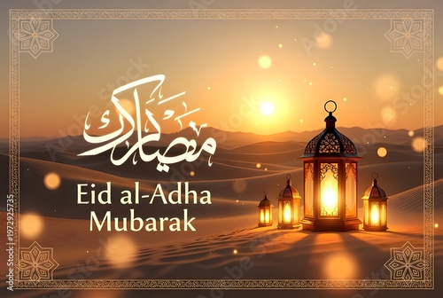 Eid al Adha Mubarak Desert Lantern Scene