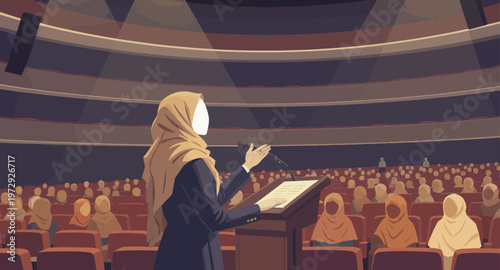 Woman wearing hijab giving a presentation.