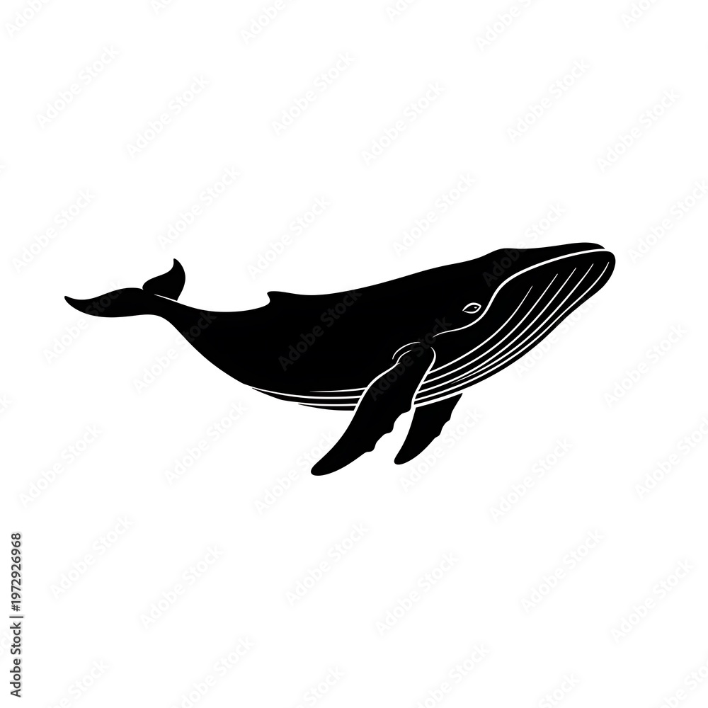 Fototapeta premium Black silhouette of a whale swimming.