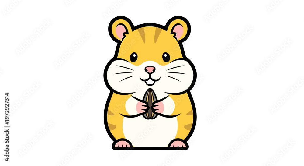 Fototapeta premium A cute hamster holds a seed standing indoors looking happy