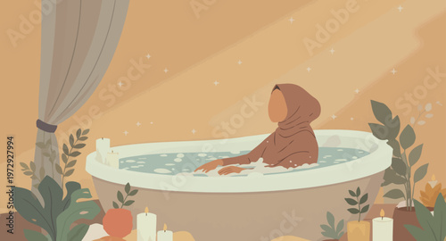 Woman relaxing in a warm bath.