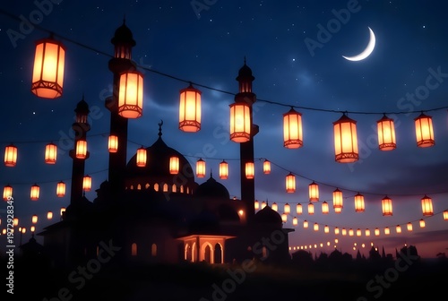 Islamic Mosque Crescent Night Background
