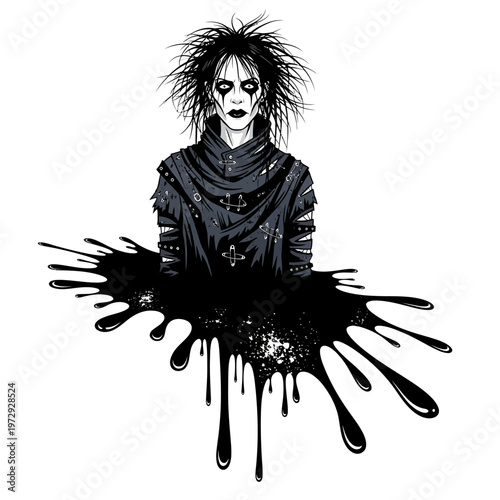 Gothic Man Emerging from Black Ink Splatter