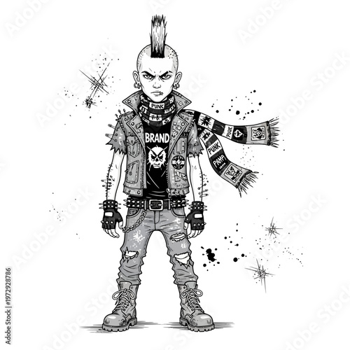 Punk Kid Character Illustration with Mohawk and Scarf