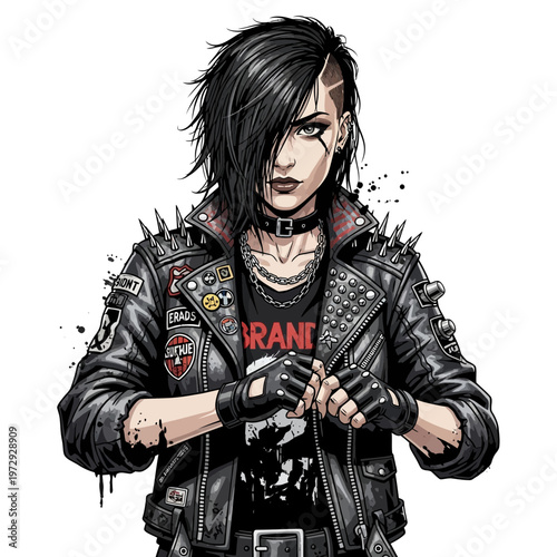 Punk Rock Woman with Spiked Jacket and Undercut Hairstyle