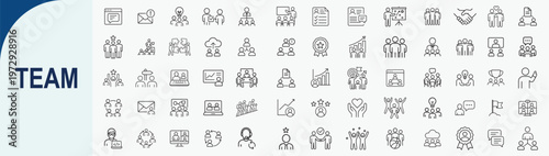 Business team and teamwork line icons set for corporate collaboration