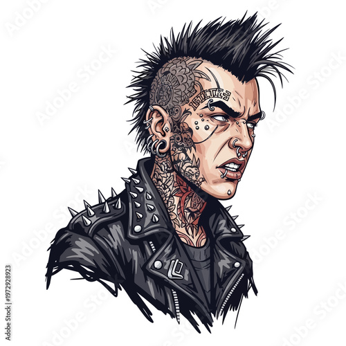 Punk Rocker Man with Mohawk and Tattoos
