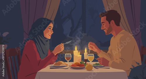 Couple enjoying a romantic dinner together.