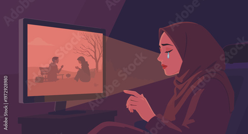 Woman watching a sad movie on computer.