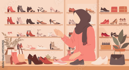 woman shopping for shoes in store.