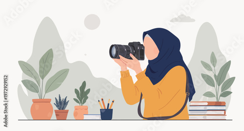 Woman taking a photo with camera.