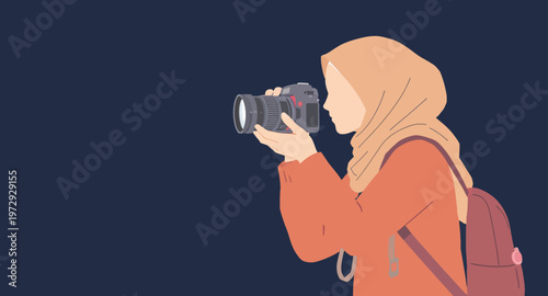 Woman taking a photo with camera.